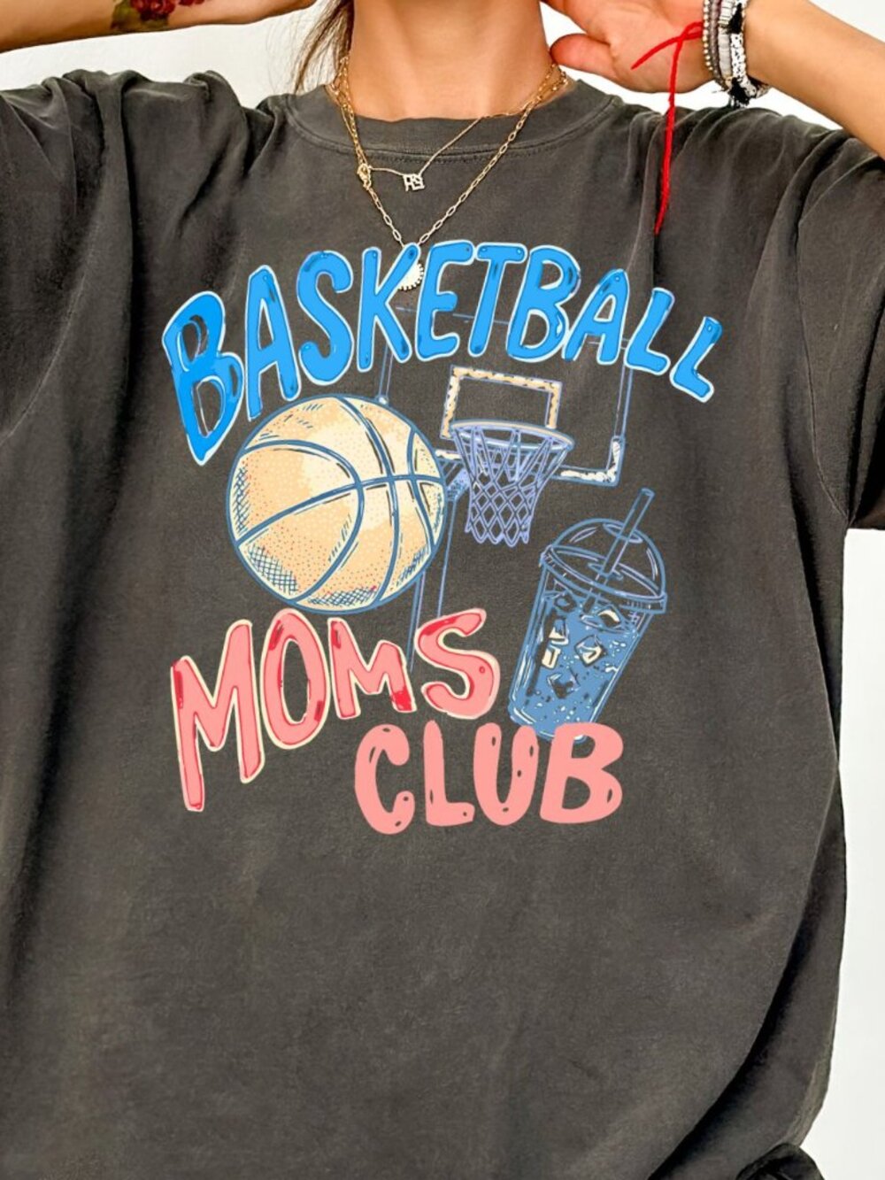Basketball Moms Club T-Shirt Funny Retro Game Day Graphic Tee Mom Life Shirt